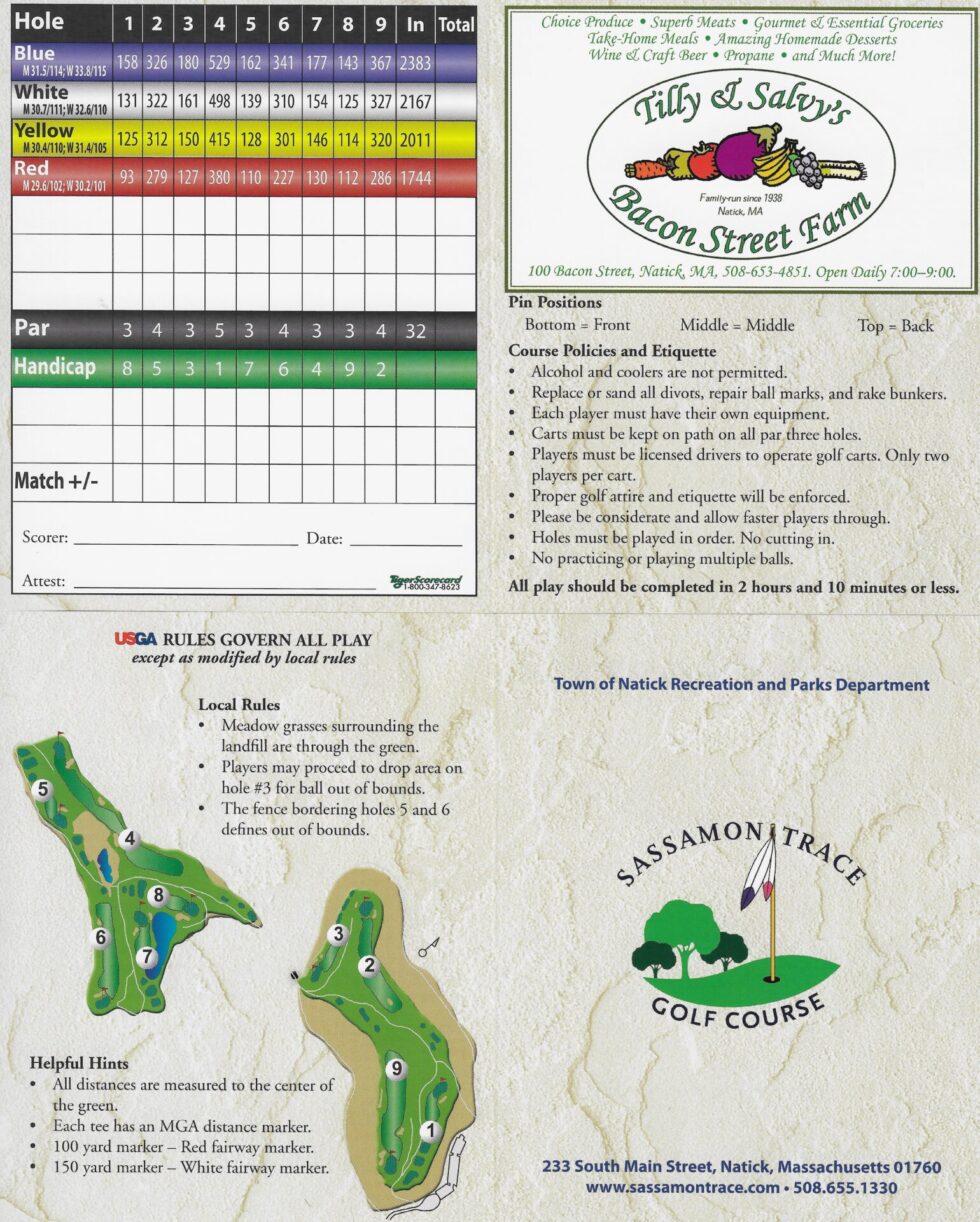 Scorecard Sassamon Trace Golf Course